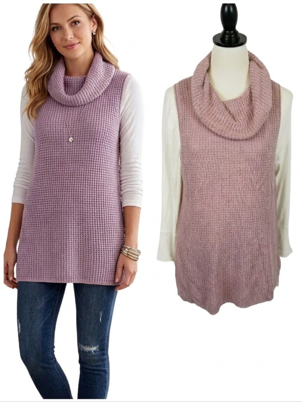 Sonoma pink cowl neck turtleneck sleeveless sweater vest women's size large NWT